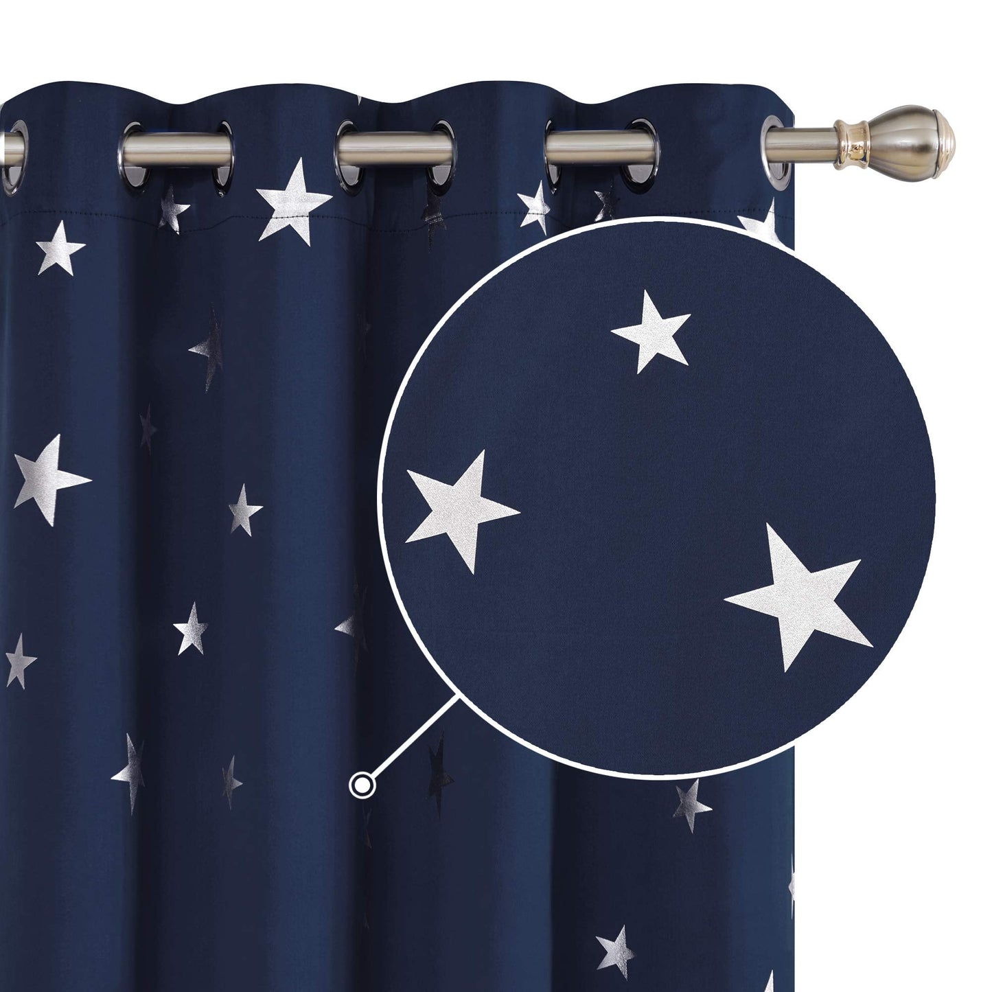 Deconovo Super Soft Thermal Insulated Star Foil Printed Eyelet Curtains Blackout Curtains for Children 46 x 72 Inch 2 Panels Navy Blue W46 x L72 Navy Blue/Silver