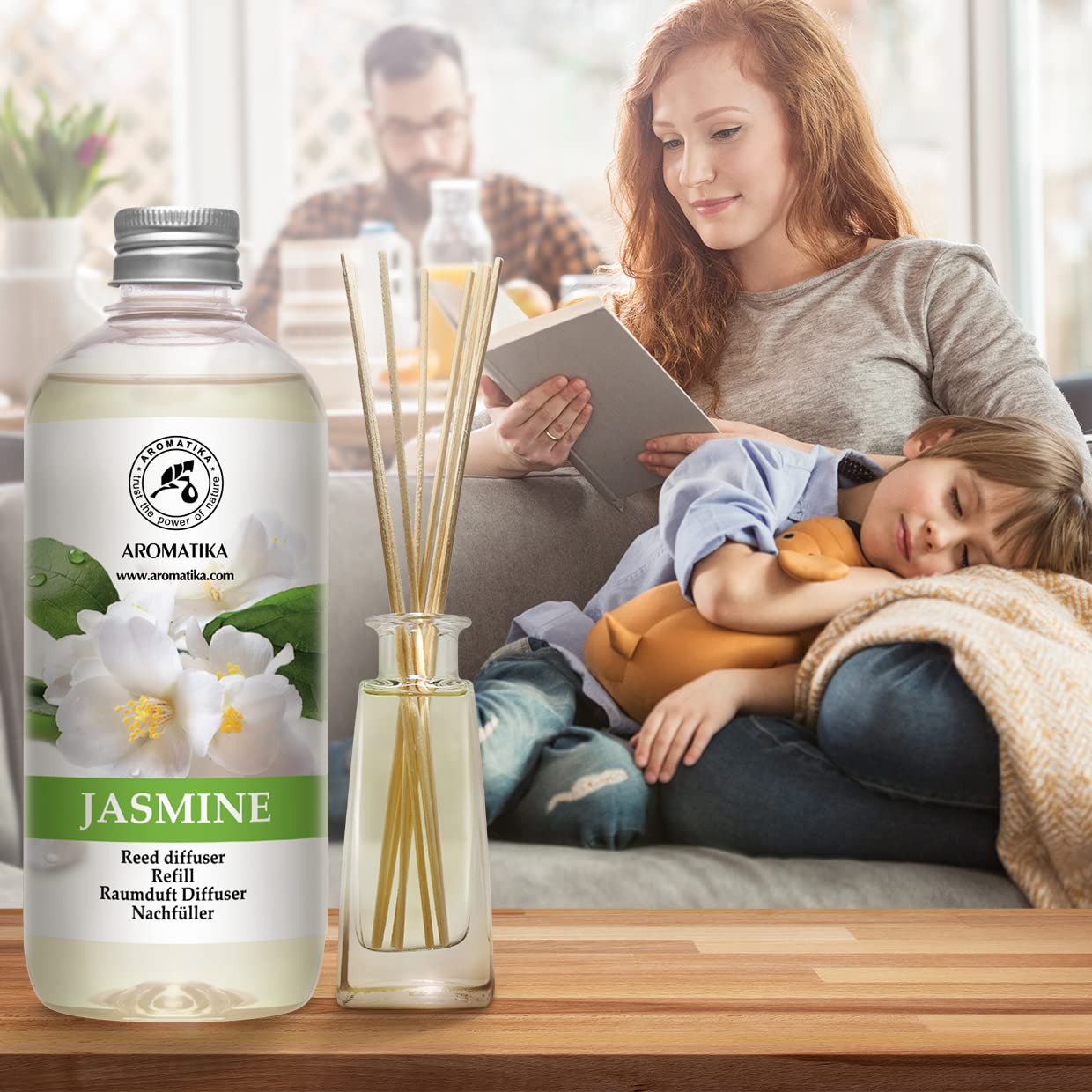 Jasmine Diffuser Refill w/Natural Essential Jasmine Oil 500ml - Best for Aromatherapy - Intensive - Fresh & Long Lasting Fragrance - Scented Reed Diffuser - Great Room Air Fresheners 500ml (Pack of 1)