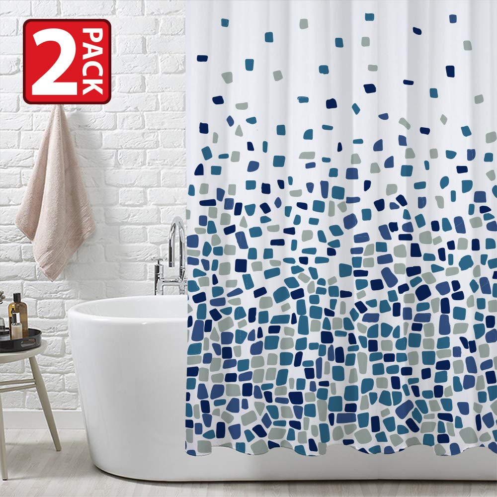 ANSIO Shower Curtain Mould & Mildew Resistant (Mosaic Blue, 180 x 180 cm - 2 Pack) Mosaic Blue