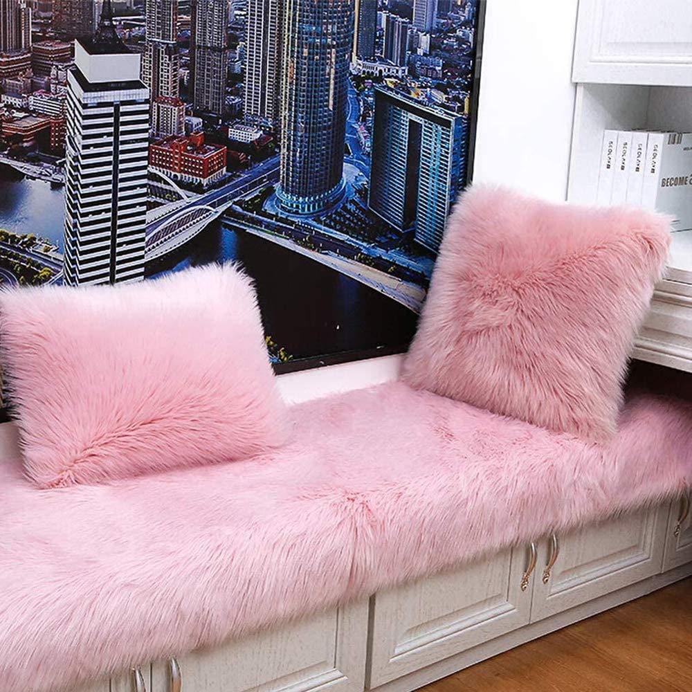 Faux Sheepskin Rug Fluffy Rug,Fluffy Area Small Rugs Shaggy Rugs for Bedroom Rug Fluffy Sofa Floor Carpet Home Decoration Pink Rugs (Pink 27.5 x 53.1 inch) 27.5(W) x 53.1(L) inch