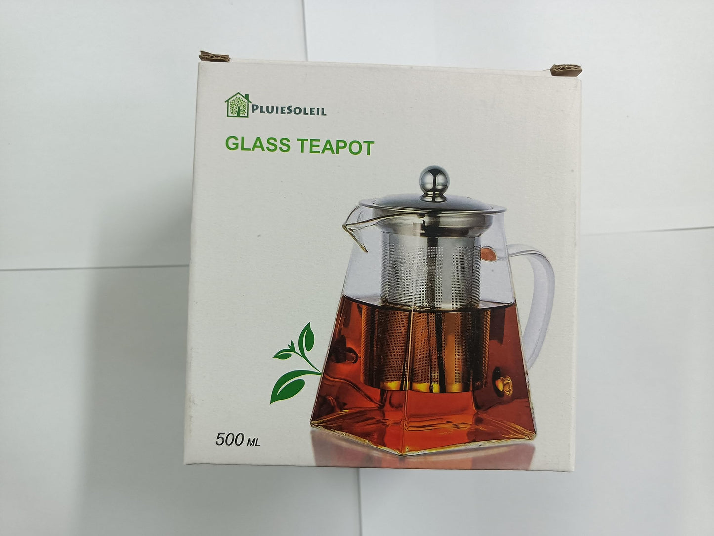 Pluiesoleil 500ML Borosilicate Glass Teapot, Loose Leaf Teapots with Infuser, Square Tea Pot with Strainer, Stovetop Microwave Safe Teapot for 2