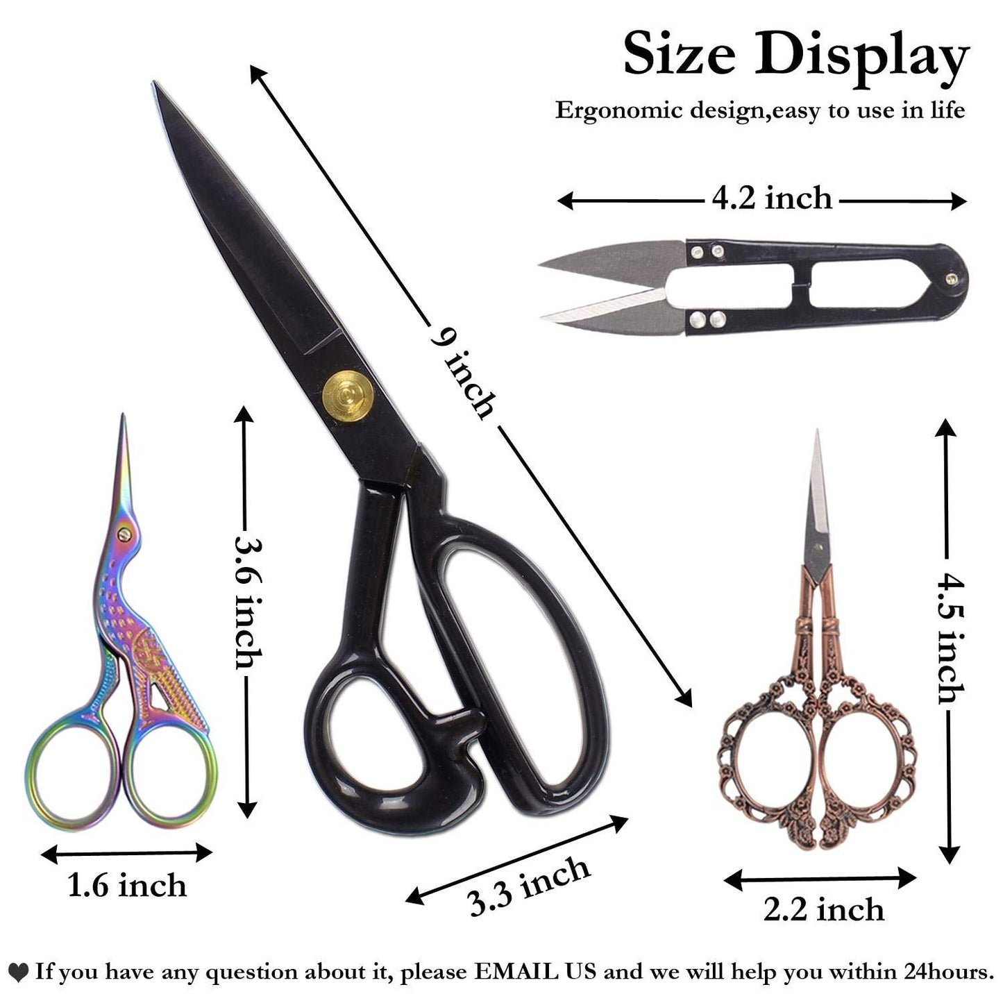 BIHRTC Professional Dressmaking Scissors Stork Scissors Tailor Scissors Sharp Dressmaker Fabric Sewing Shears 9 inch Scissor for Cloth Tailoring Altering Leather Black