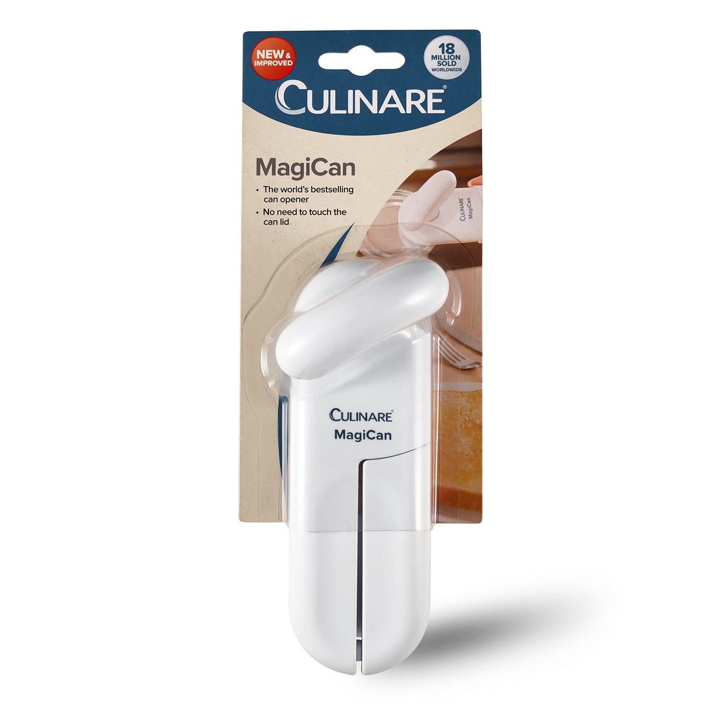 Culinare C10015 MagiCan Tin Opener, White, Plastic/Stainless Steel, Manual Can Opener, Comfortable Handle for Safety and Ease