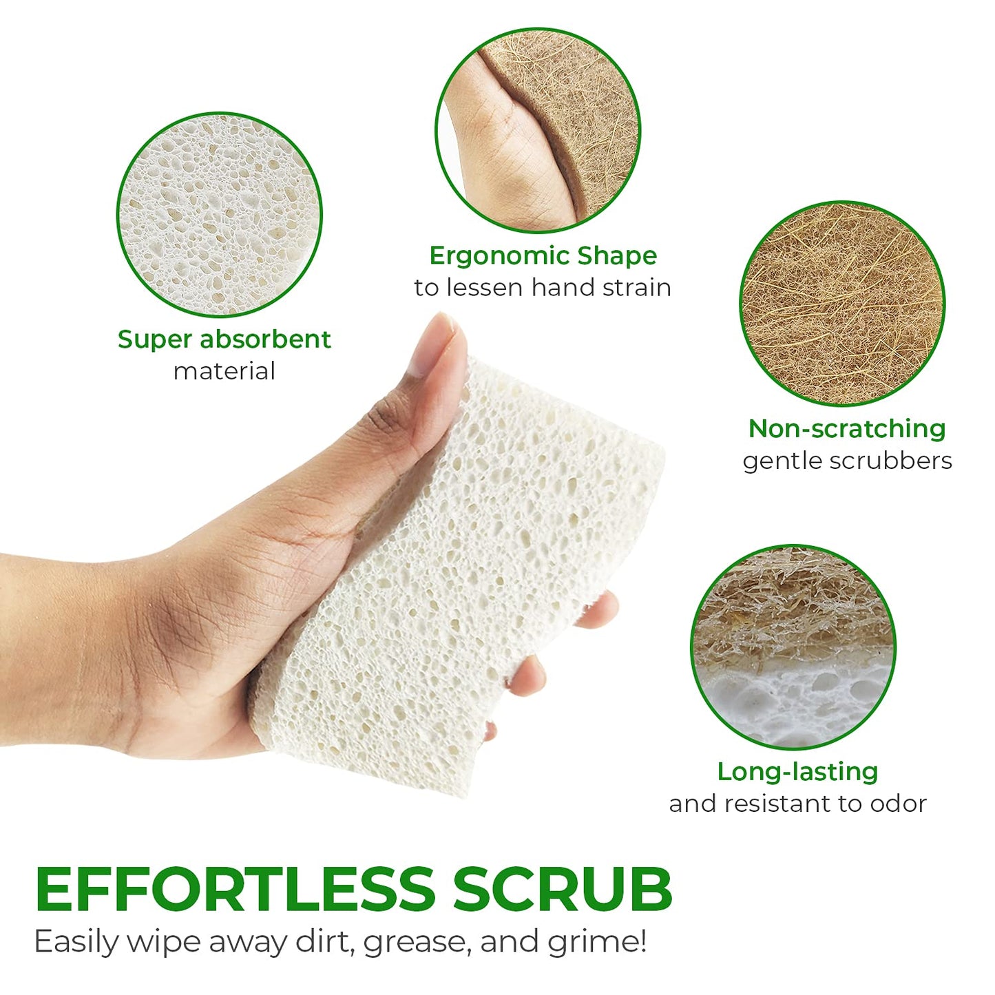 AIRNEX Biodegradable Eco Sponge - Cellulose and Coconut Husk Scourer Kitchen Sponges - Pack of 12 Eco Friendly Washing Up Sponges