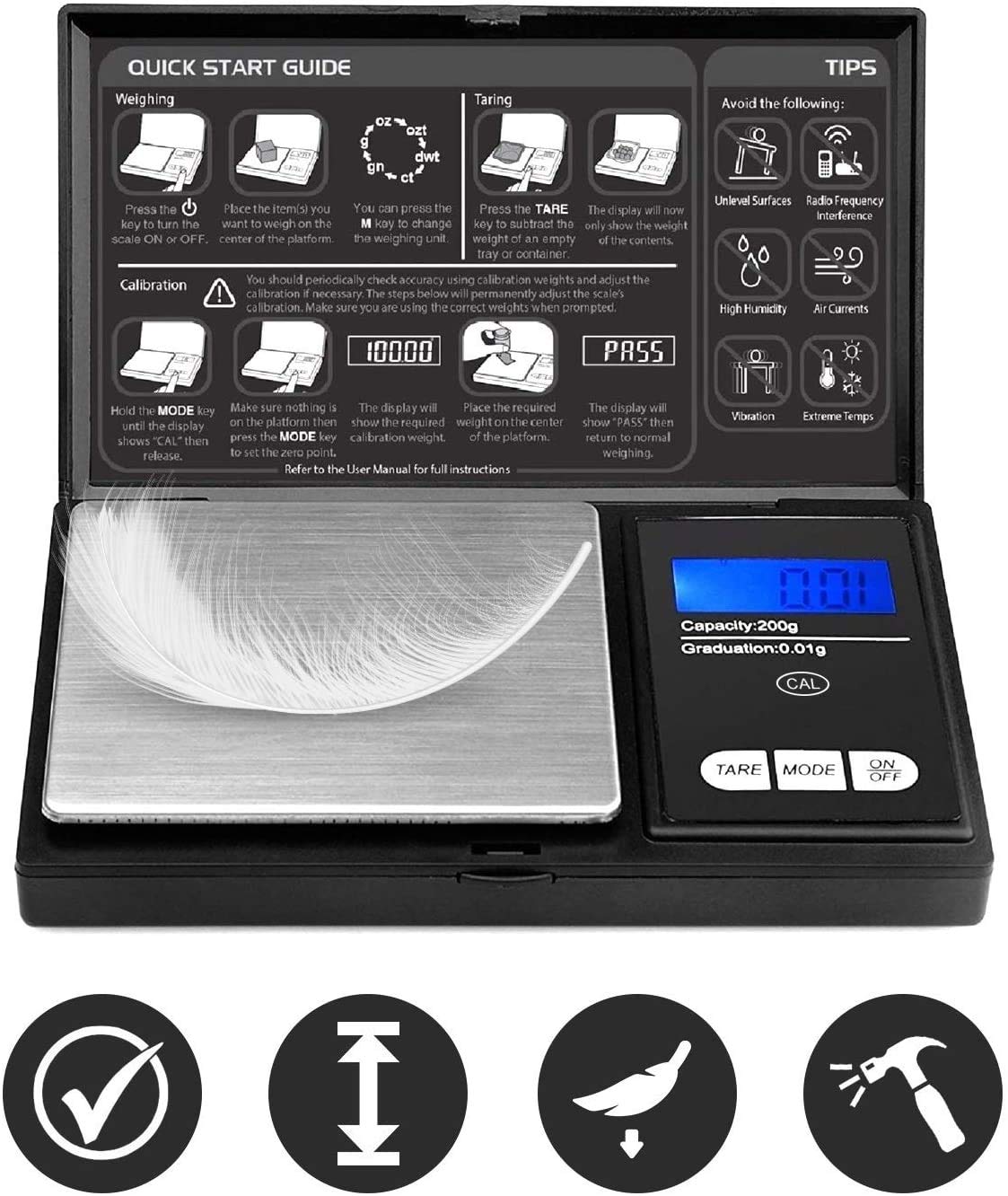 ROYALTEC Digital Pocket Scale - 200g x 0.01g - Black (Batteries Included)