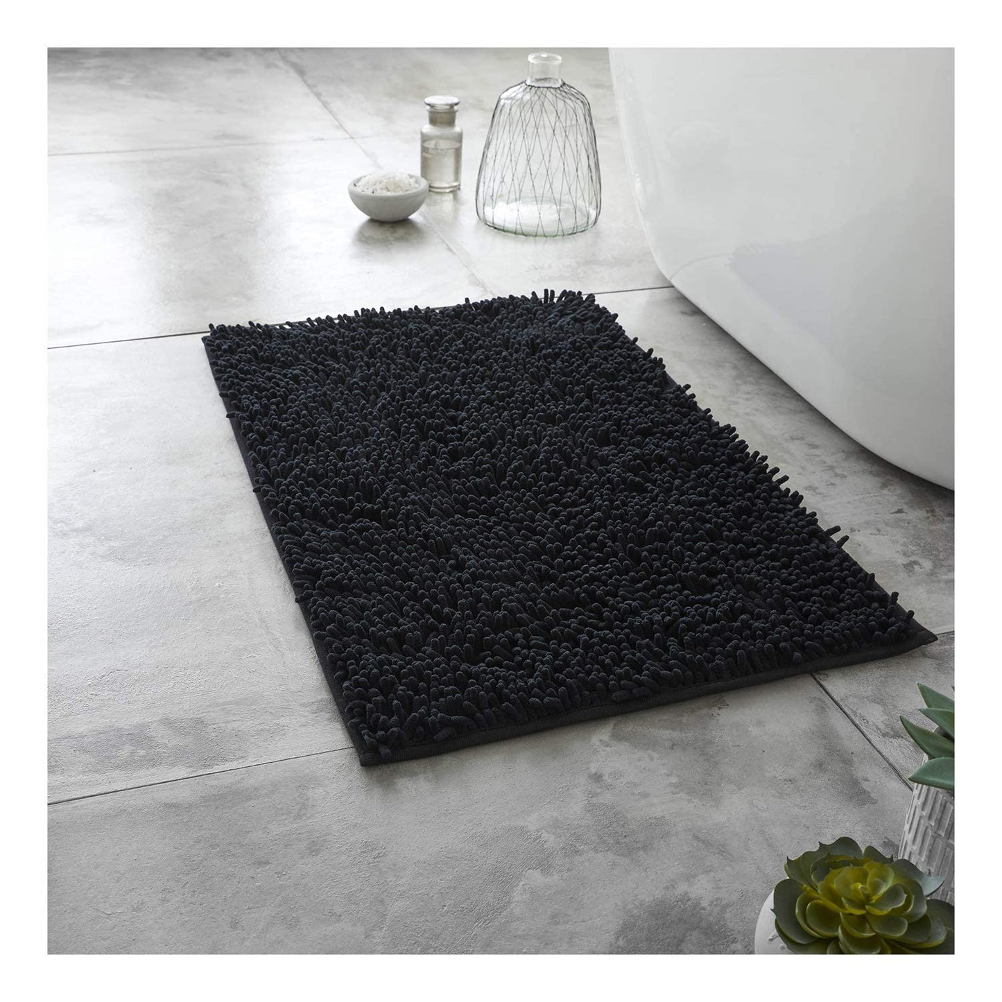 Lions Luxury 2 Piece Loop Bath Mats for Bathroom - Non Slip Chenille Bath Mat Set Rugs, Extra Soft with Water Absorbent Pedestal Bathmat Shower Toilet Mat, Black 50x80cm