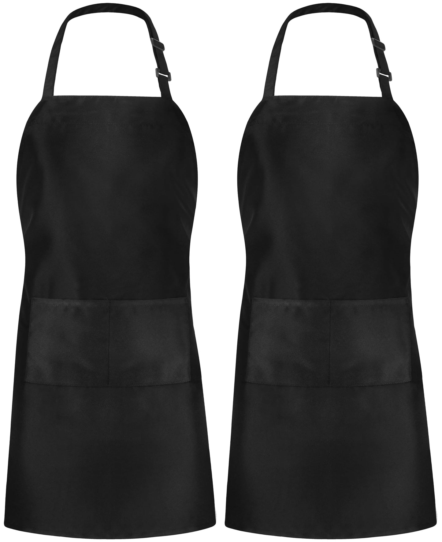 Utopia Kitchen 2 Pack Adjustable Bib Apron with 2 Pockets Waterdrop Resistant Cooking Kitchen Apron for Men, Women with Long Ties Black