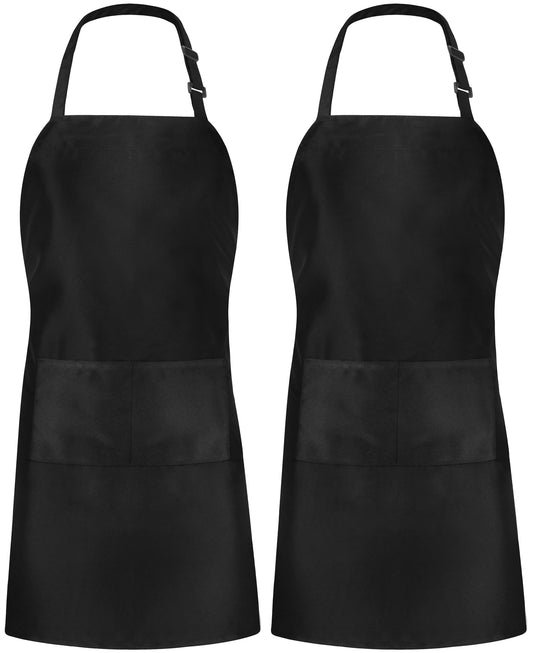 Utopia Kitchen 2 Pack Adjustable Bib Apron with 2 Pockets Waterdrop Resistant Cooking Kitchen Apron for Men, Women with Long Ties Black