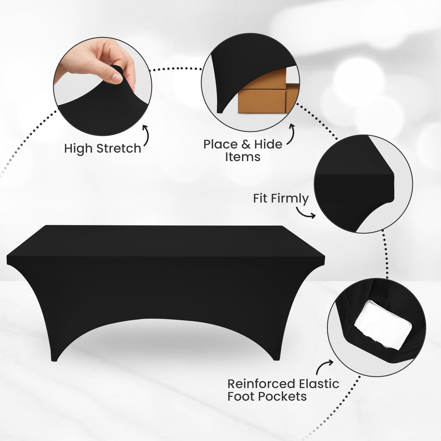 Utopia Kitchen Spandex Table Cloth 1 Pack [6FT, Black] Tight, Fitted, Washable and Wrinkle Resistant Stretch Rectangular Patio Table Cover for Event, Wedding, Banquet & Parties [183Lx76Wx76H] cm 6 feet