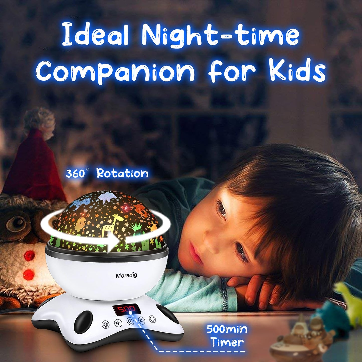 Moredig Baby Projector Night Light, Night Light Kids Projector with 12 Music and Timer, Remote Kids Night Light for Bedroom with 8 Lighting Modes, Gifts for Baby Boy Girls- Black White