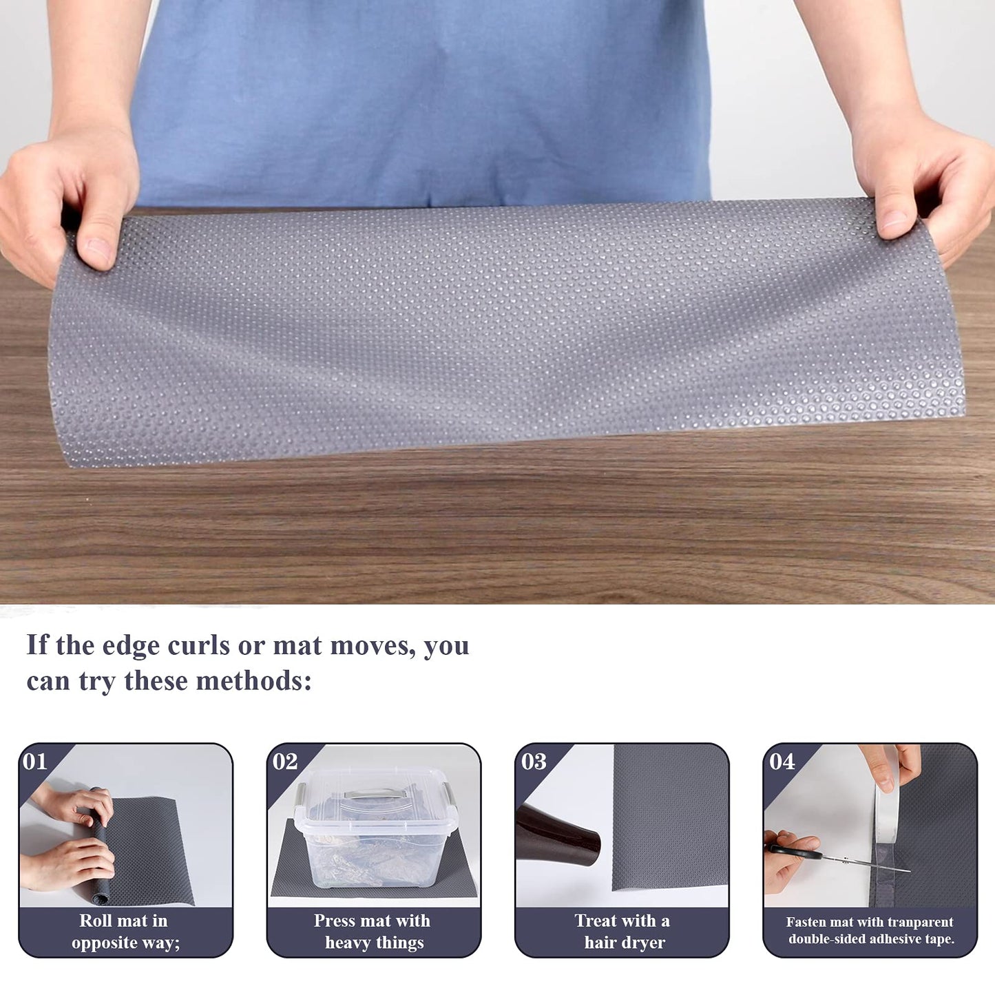 Drawer Liners, Hersvin 44.5cmx500cm Kitchen Shelf Liner EVA Non-Adhesive Waterproof Washable Cupboard Cabinet Liner Refridge Locker Anti-Slip Mats Sink Protector for Home Office (Dark Gray/Dot) Dark Gray Dot 44.5cmx500cm(17.5"x196.9")