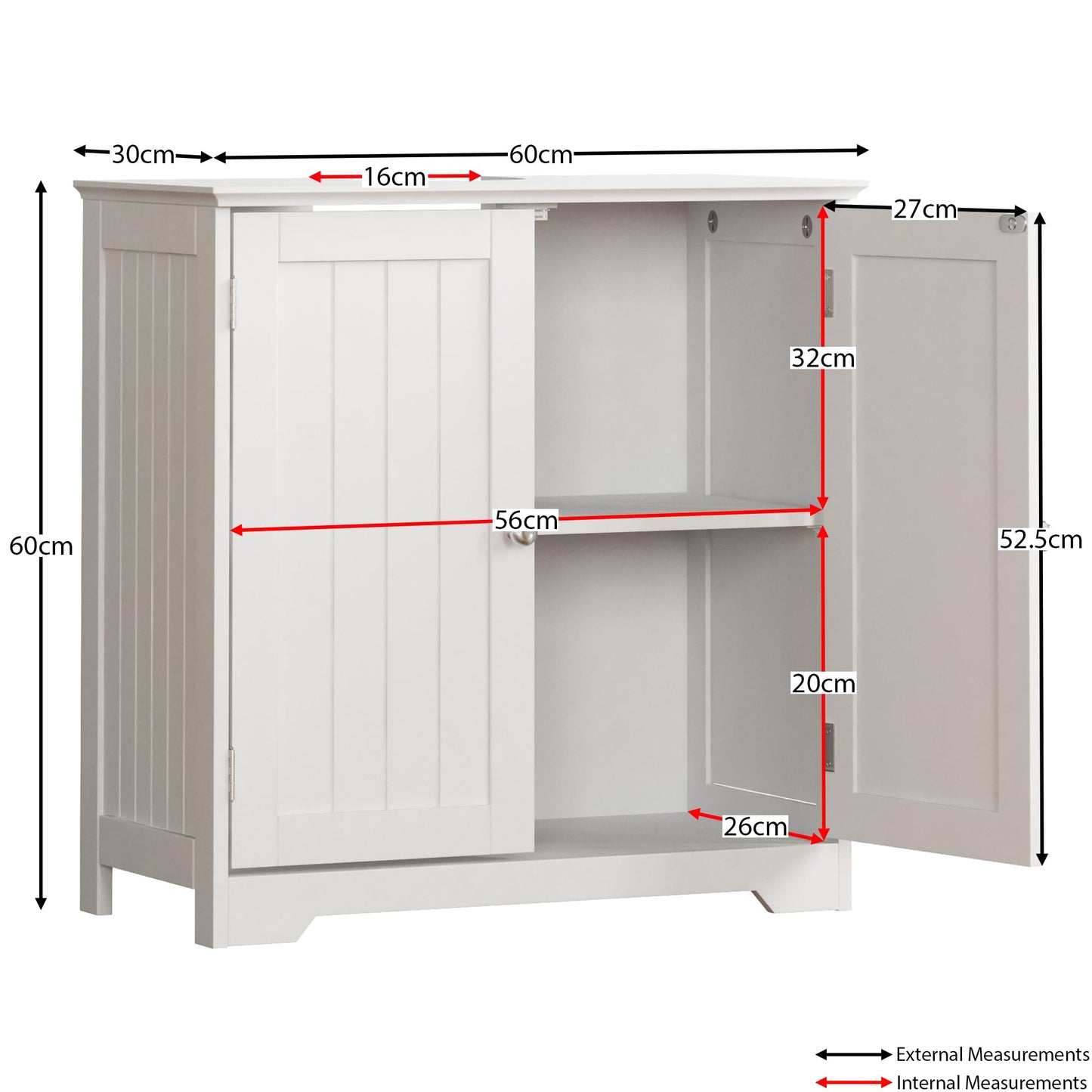 Bath Vida Priano Under Sink Bathroom Cabinet Floor Standing Storage Cupboard Basin Unit, White