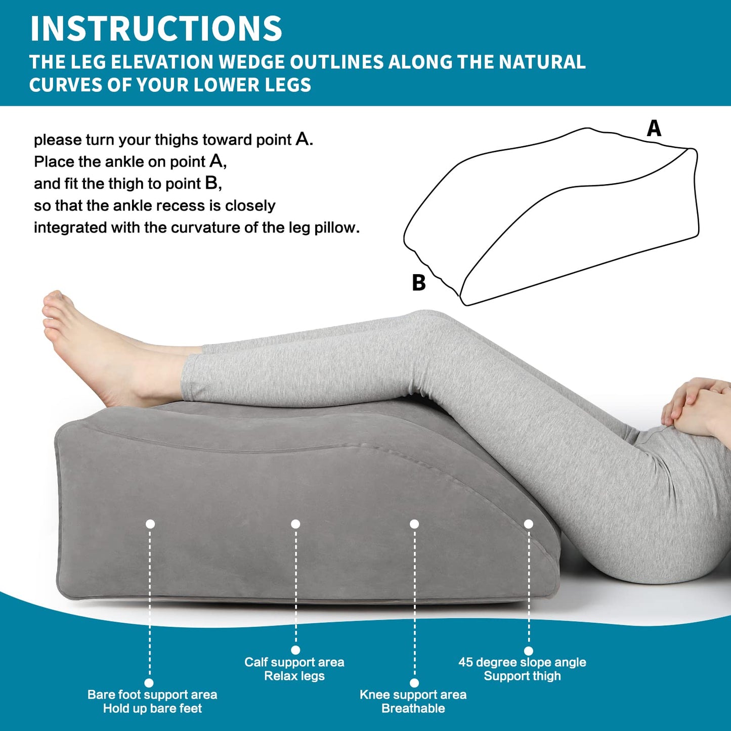 BLABOK Leg Elevation Pillow,Inflatable Wedge Pillows,Comfort Leg Pillows for Sleeping,Improve Circulation and Reduce Swelling,Suitable for Improving Sleep Quality,Pregnant,Surgery and Injury,Recovery Gray