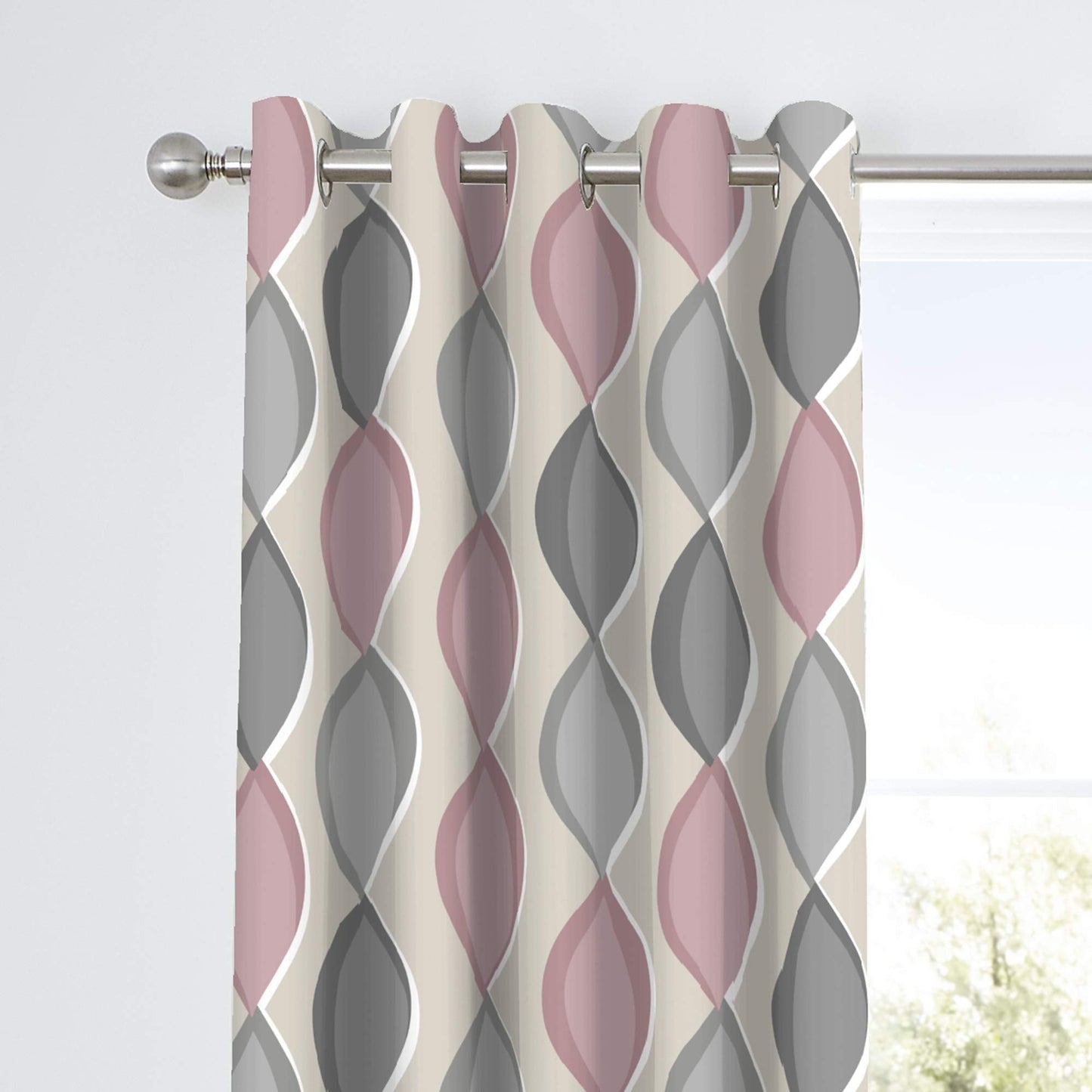 Fusion Lennox 100% Cotton Eyelet Lined Curtains, Grey/Blush w168cm (66) x d137cm (54) W168cm (66") x D137cm (54") Grey / Blush