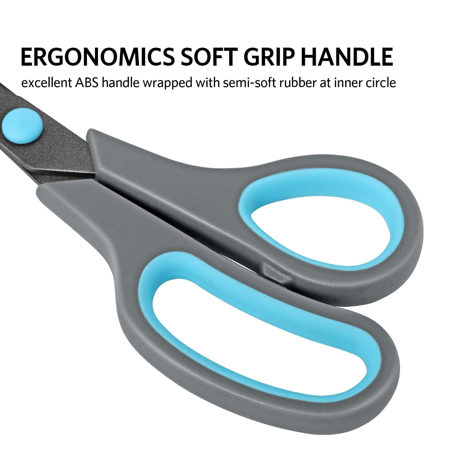 Asdirne Teflon Coating Scissors Set of 4, Non-Stick Scissors All Purpose, Premium Stainless Steel Razor Blades, Ergonomic Semi-Soft Rubber Grip, 10/''/8.5/''/6/''/5/'', Blue&Gray,(A4F) 4 Pack-teflon Coating