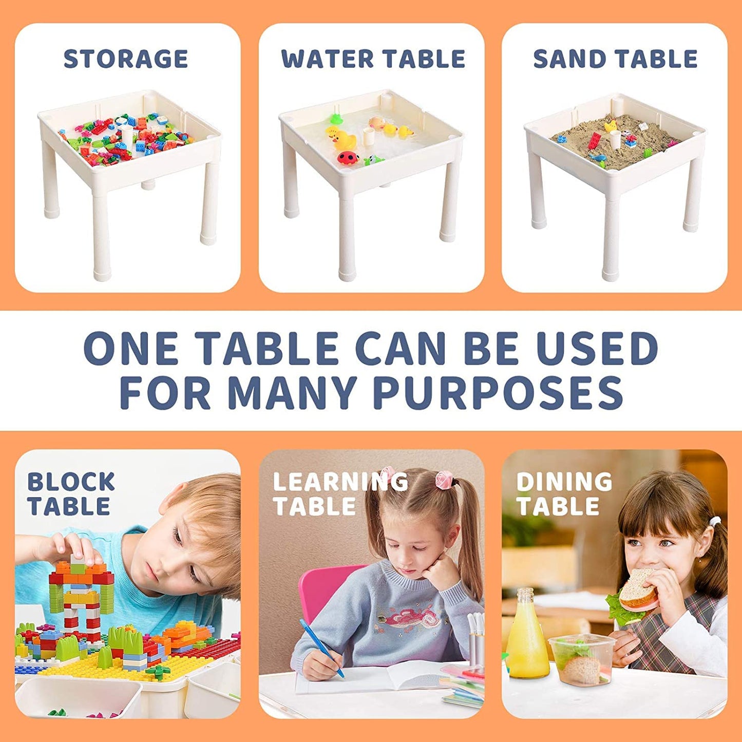 HH Home Hut Kids Building Block Table and Chair with Storage - Activity Desk and Chair Set for Toddlers, Children's Activity & Building Block Table, Chair and Table Set for Children 2 - 4 Years