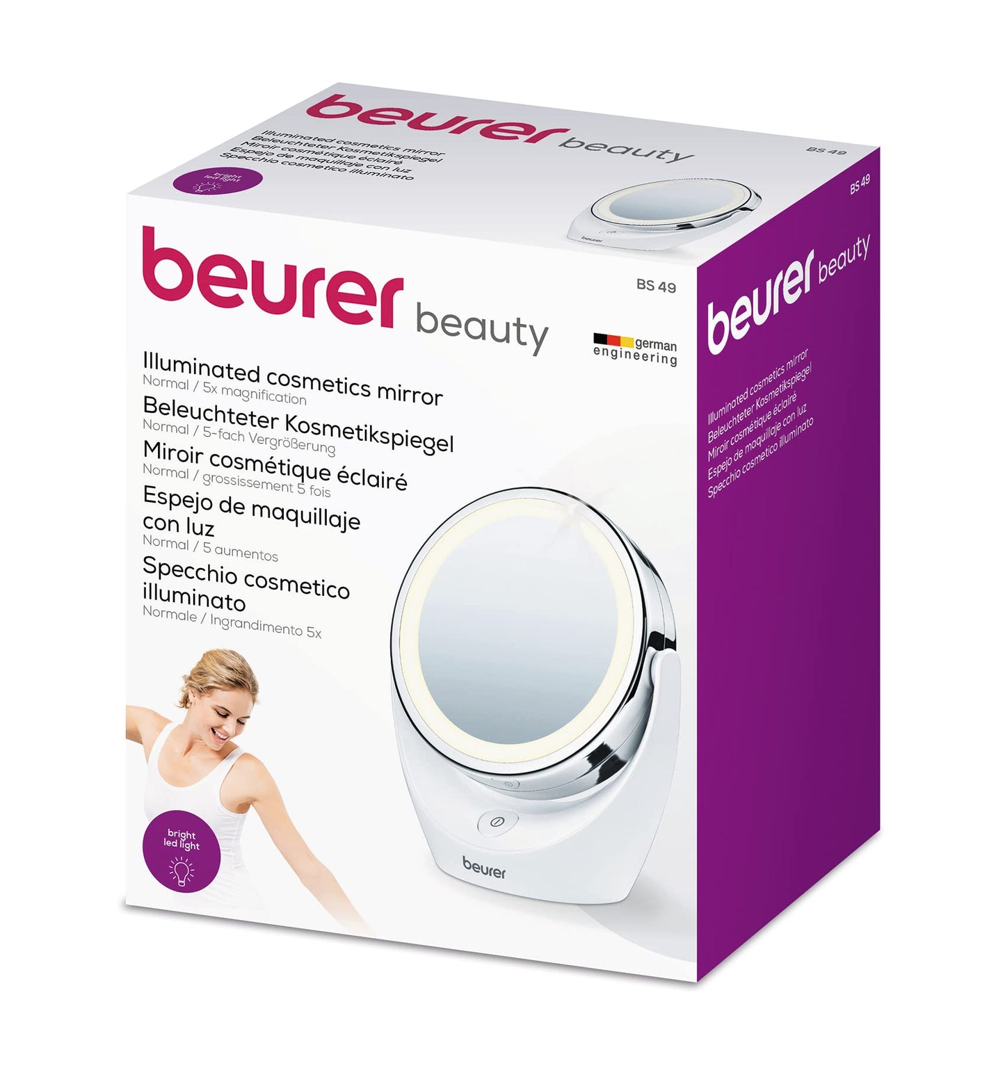 Beurer BS49 Illuminated Vanity Mirror, Rotatable Make-Up Mirror With Normal And 5x Magnification, Battery Operated LED Cosmetic Mirror, Ideal For Make-Up Or Shaving A 1 - Pack