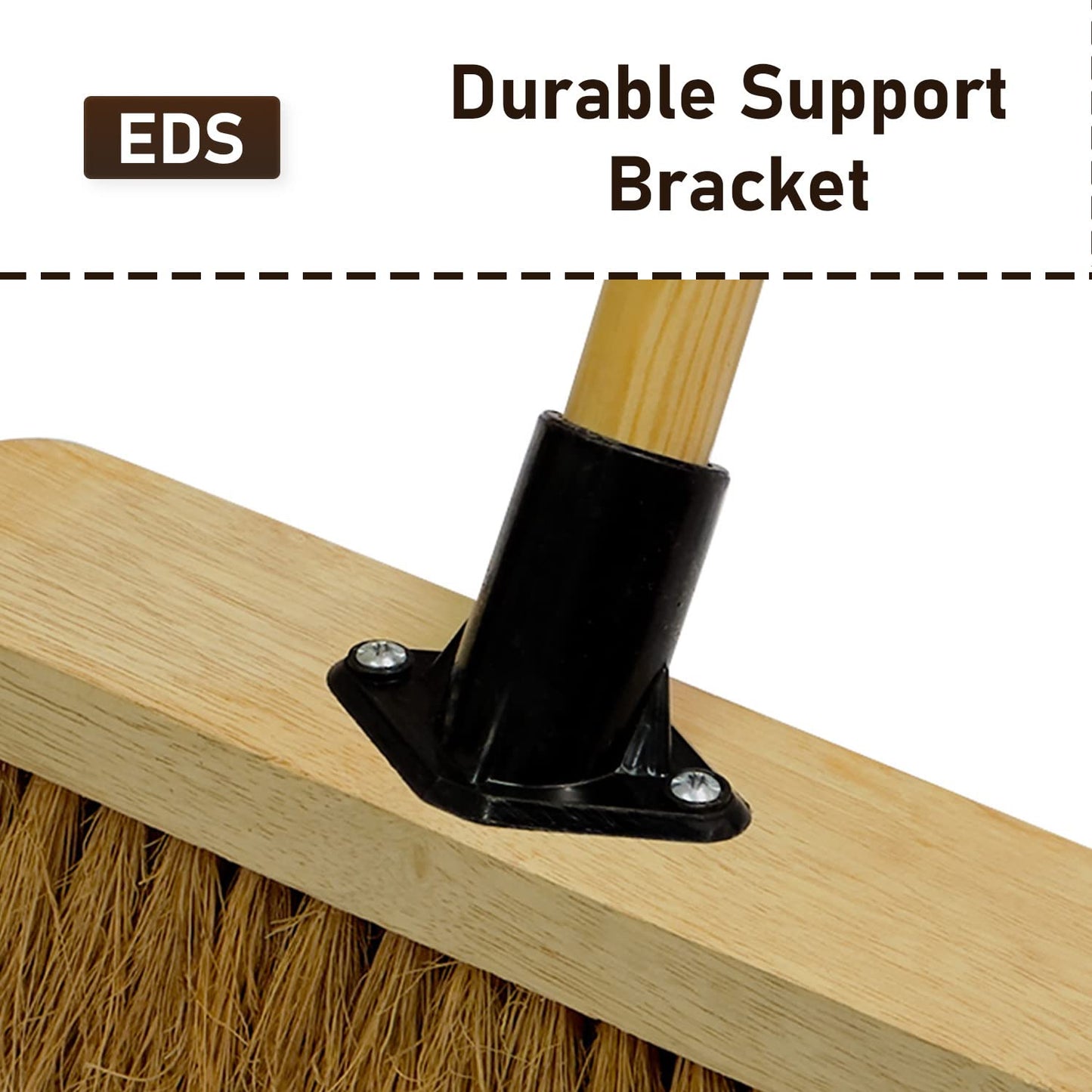 10” Soft Broom Indoor with Wooden Handle Natural Coco Bristles Sweeping Brush with Durable Support Bracket for Cleaning Any Surface Wooden Floor Decking and Paving Slabs (Pack of 2) Softer Coco Bristles Pack of 2