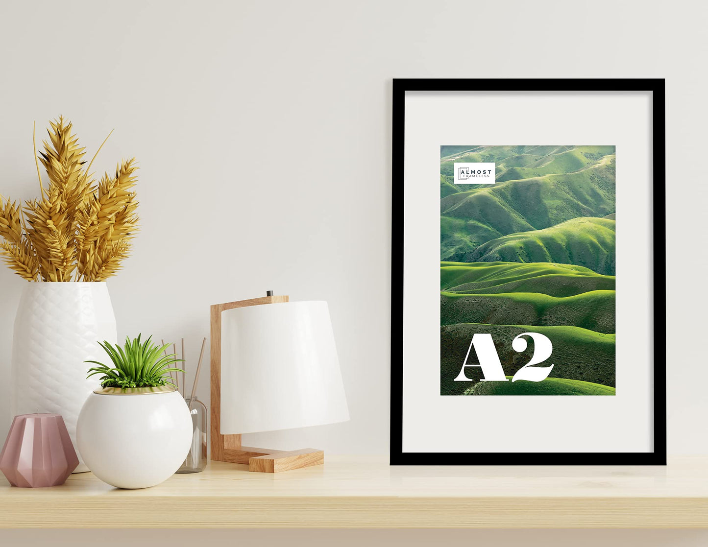 A2 Black Picture Frame With White Mount for A3 (29.7 x 42cm - 11.7 x 16.5in) Print, Photo, or Poster. Portrait and Horizontal Wall Hooks A2 Frame With A3 Mount