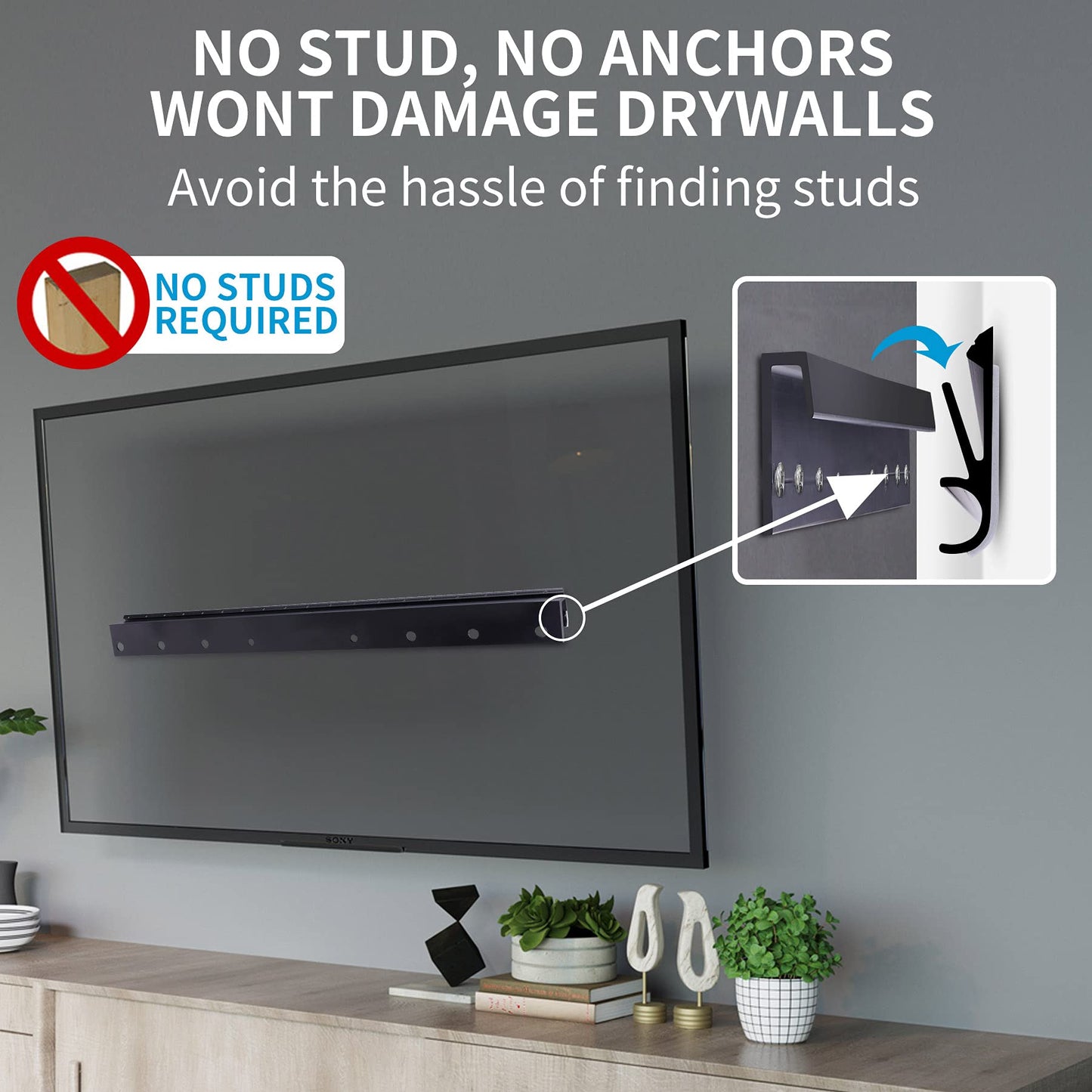 Antimbee Studless Drywall TV Mount for 13-55 inch TVs, No Stud TV Wall Bracket Max VESA 400x400mm up to 100 lbs Universal Fits Most LED LCD Plasma Flat/Curved Screen TVs & Monitors,Black 23-55 Inch