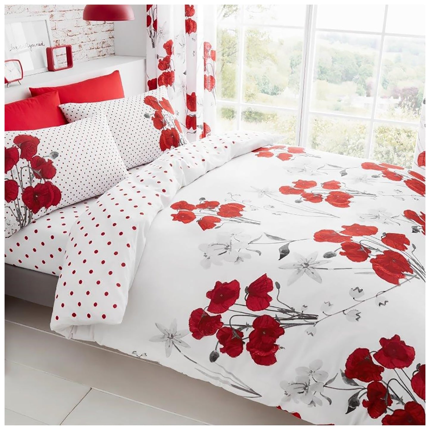 GC GAVENO CAVAILIA Polycotton Floral Duvet Cover King Size, Reversible Printed Bedding Set, Cosy Comforter Bed Covers With Soft Pillowcases, Red