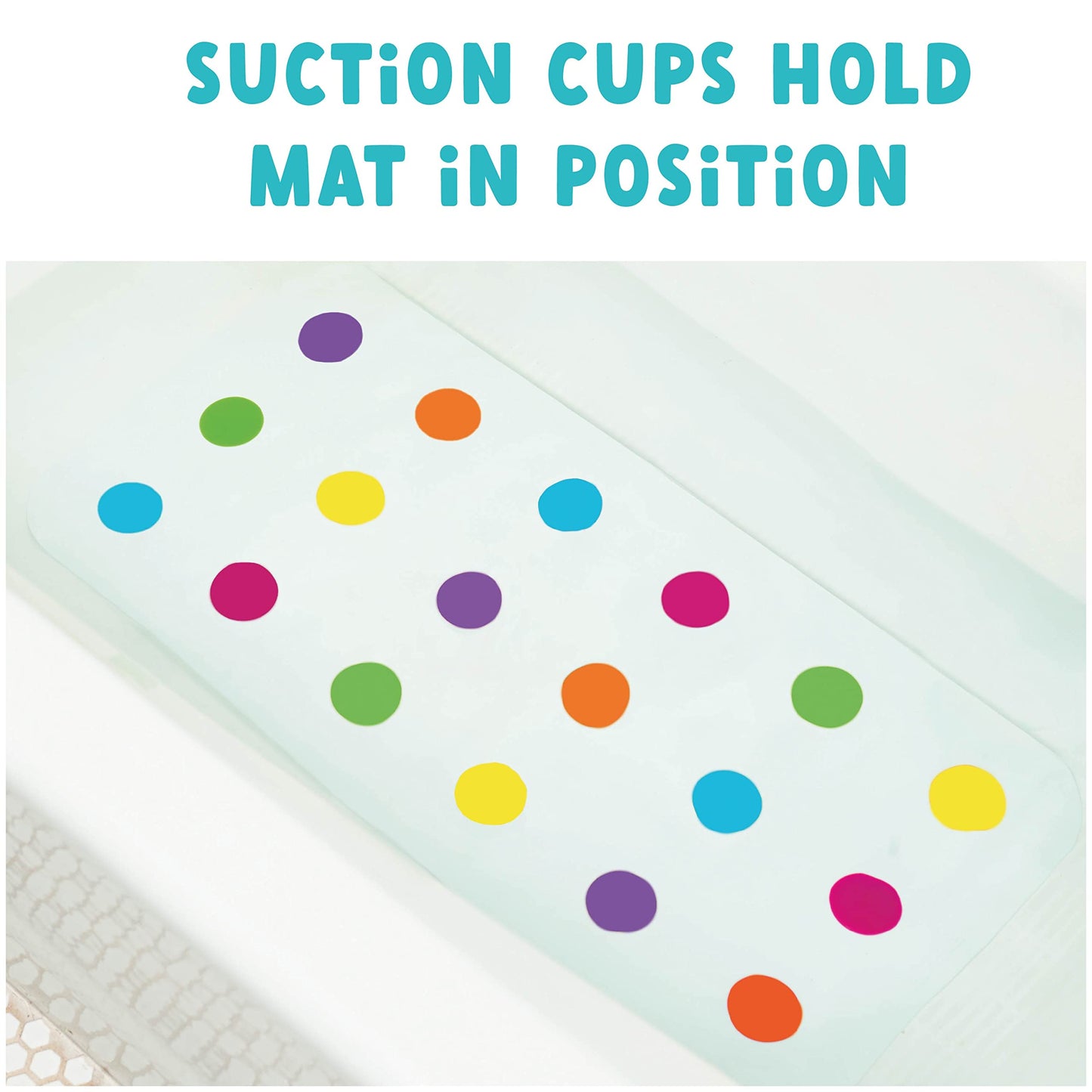 Munchkin Dandy Dots Non Slip Baby Bath Mat, Colourful Bubble Bath Mat & Shower Mat, Safety Kids Plastic Mat with Skid-Resistant Suction Cups, Essential Children's Accessories