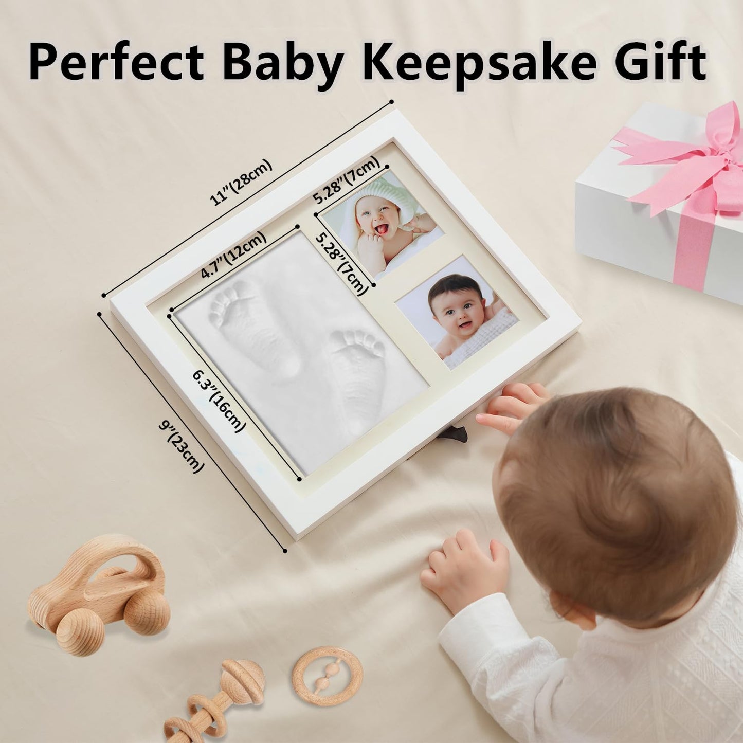 PewinGo Footprint & Handprint Clay Kit, Baby Photo Frame Kit for Newborn Baby Girls and Boys, Baby Shower Gifts,Baby Registry, New Parents Gift, Perfect Baby Memory and Nursery Room Decoration White