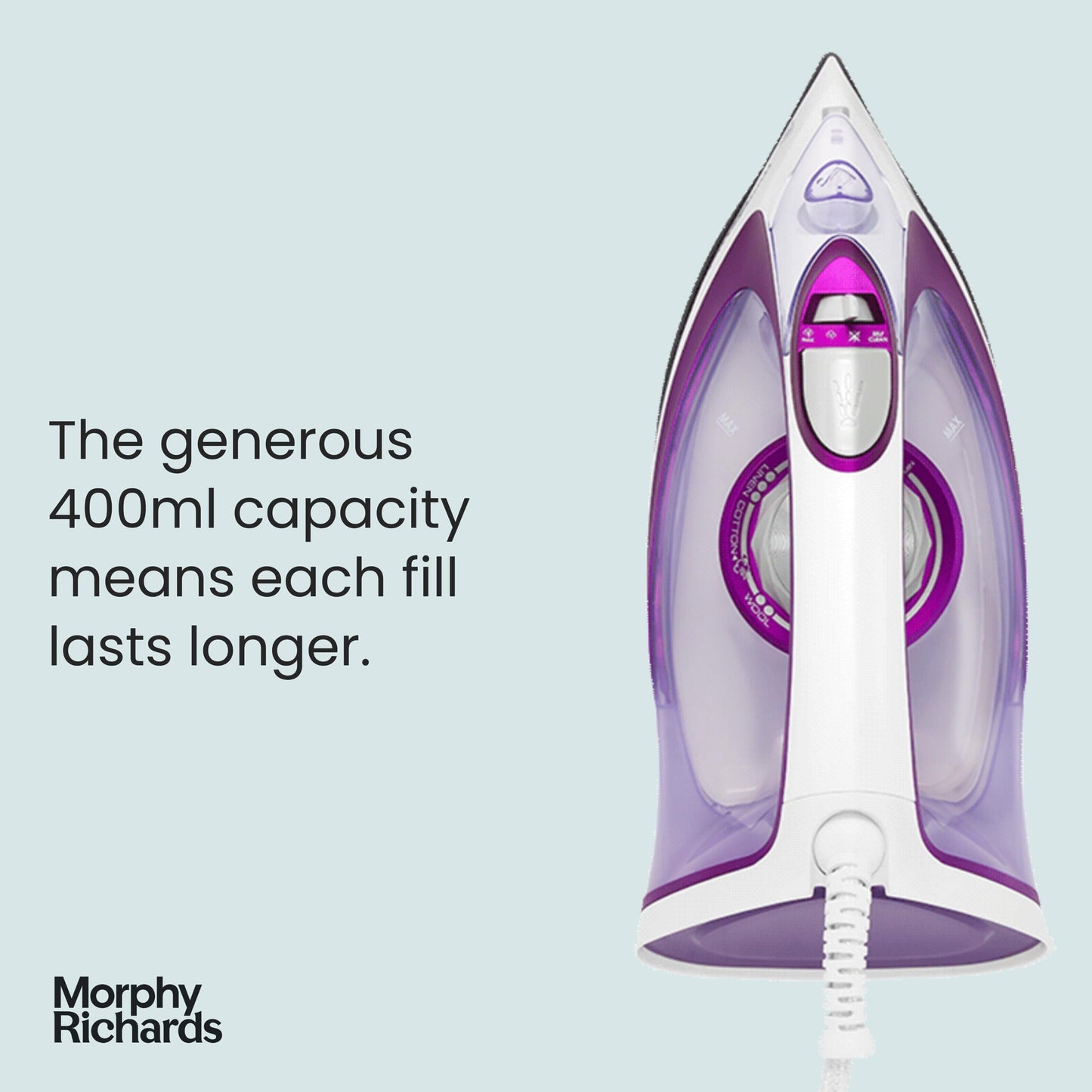 Morphy Richards 302000 Turbo Glide Steam Iron, 3 m Cable, 150 g Steam Shot, Auto Shut Off, 2800 W,Purple