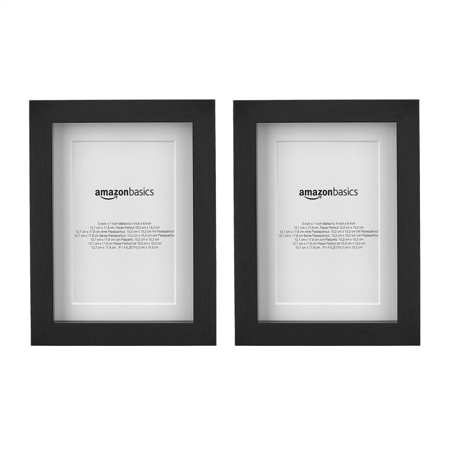 Amazon Basics Rectangular Photo Frame with Mat, 13 cm x 18 cm matted to 10 x 15 cm, Black, 2-Pack