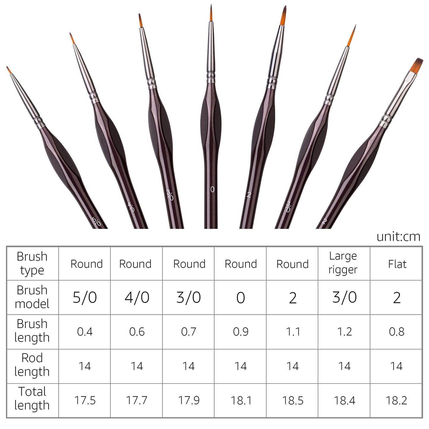 Amazon Basics Detail Paint Brush Set, 7 Count, Brown 7-Brush Set