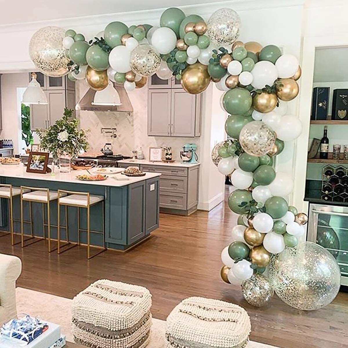 Olive Green Balloon Arch Kit, Sage Green Balloons Garland Kit, Green White Gold Confetti Balloons Kit for Boy Girl Birthday Party Balloons, Baby Shower Decorations, Jungle Safari Party Decoration A Sage Green