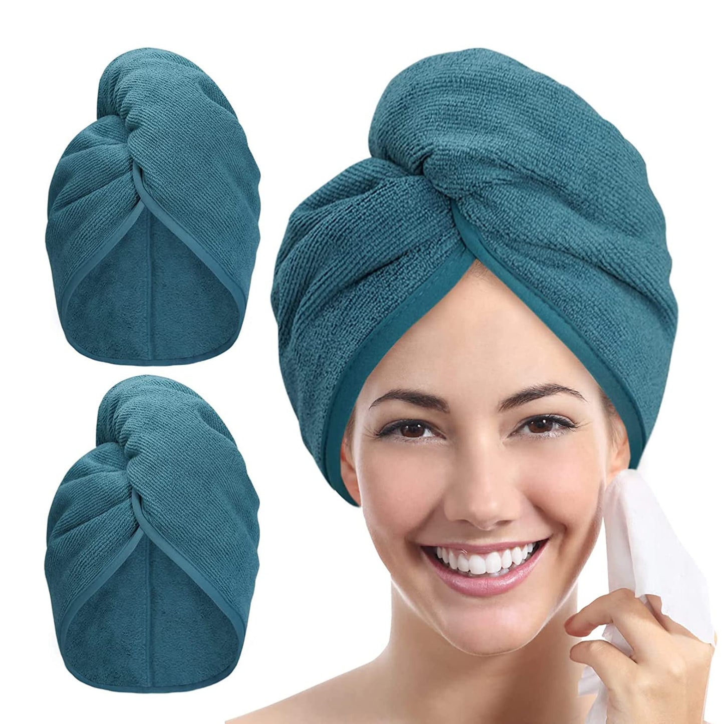 YoulerTex Microfibre Hair Towel Wrap: 2Pack Hair Turban Super Absorbent Rapid Drying Microfiber Towel for Women Curly Long Wet Plopping Hair Girls Head Towelling Large Anti-Frizz (Haze Blue) Haze Blue