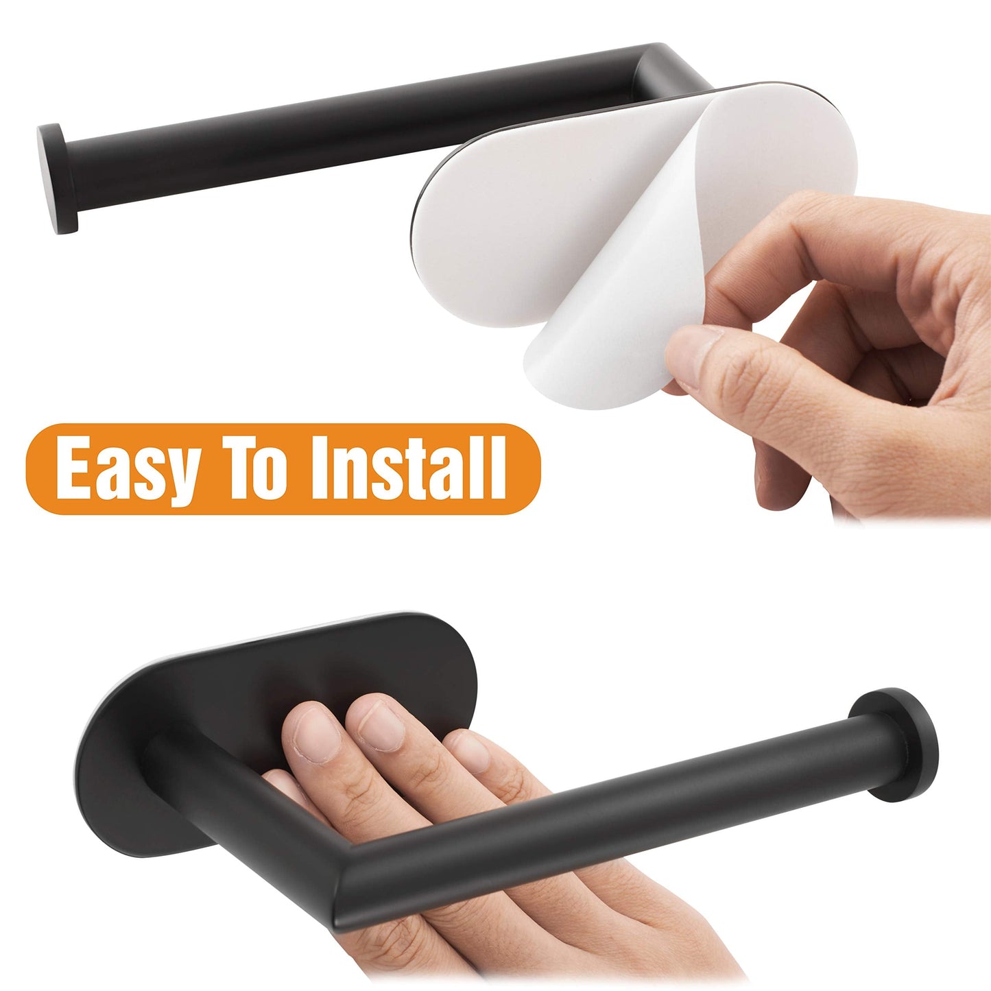 HITSLAM Matte Black Toilet Roll Holder Self Adhesive 304 Stainless Steel Stick on Toilet Paper Holder for Bathroom