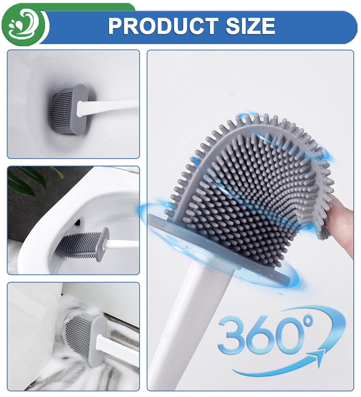 XUXRUS Silicone Toilet Brush with Quick Drying Holder Set -2Pack, Bathroom Toilet Brushes Set with No-Slip Silicone Handle & Anti-drip Base (Flooring/Wall Mounted) -White Wall Mounted-White 2PCS