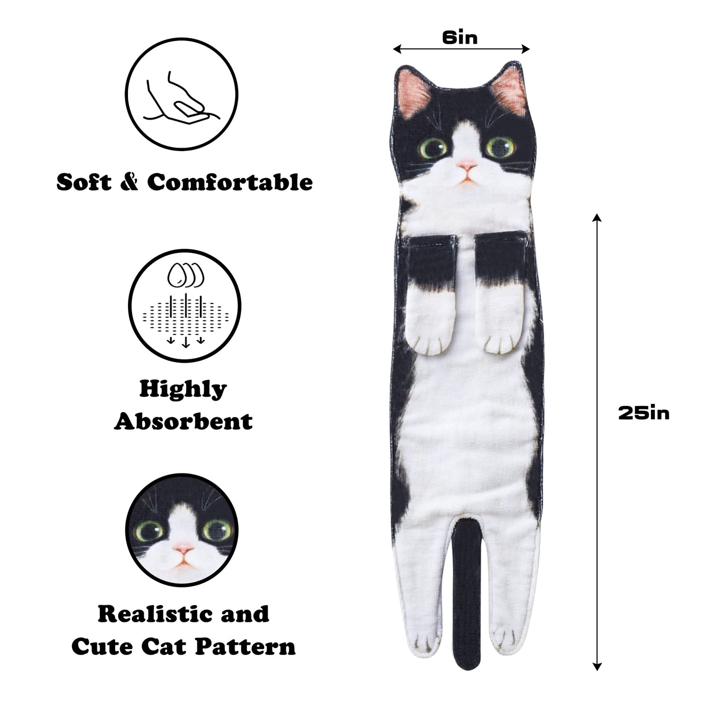 Cat Funny Hand Towels - Cute Bathroom Kitchen Towels Cat Decor Decorative Hanging Face Towels Super Absorbent Soft - Mothers Day Easter Birthday Christmas New Home Gifts for Women Mum Cat Lovers Cat-blackwhite01