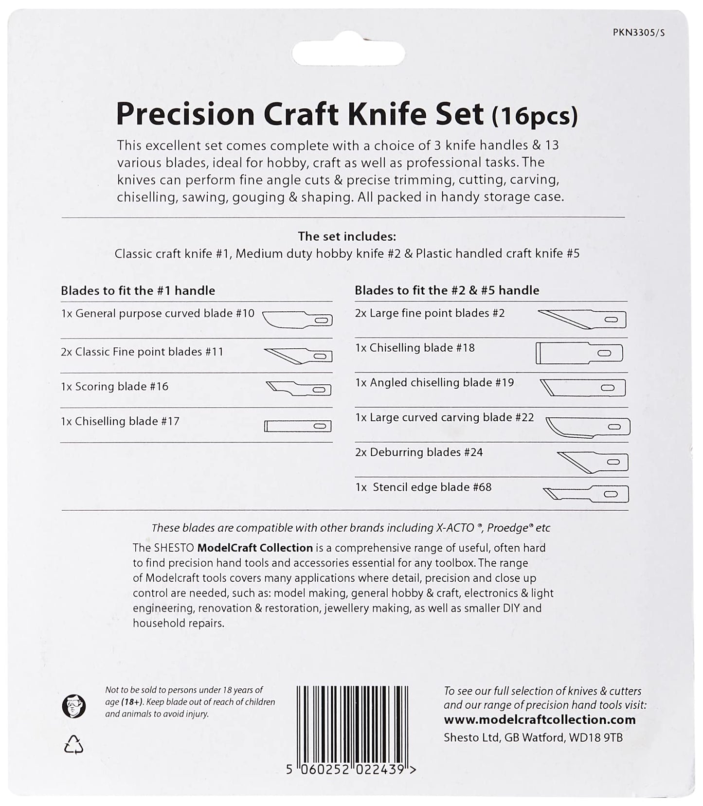 Modelcraft PKN3305/S Precision Craft Knife Set , Silver , 16 Piece