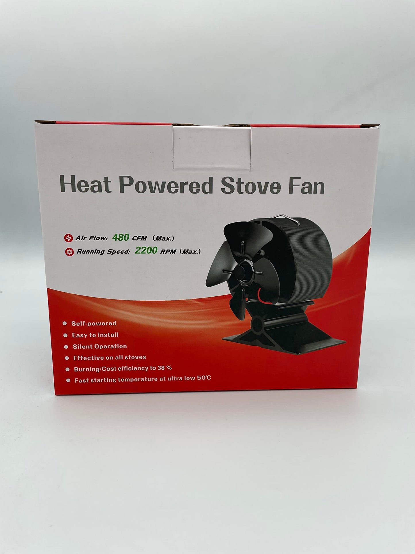 CRSURE Log Burner Fan-Small Size Upgrade 4 Blades Wood Stove Fan Heat Powered Fan for Wood Burner/Fireplace Fan Silent Operation Eco Friendly&Increased Efficient with Stove Thermometer