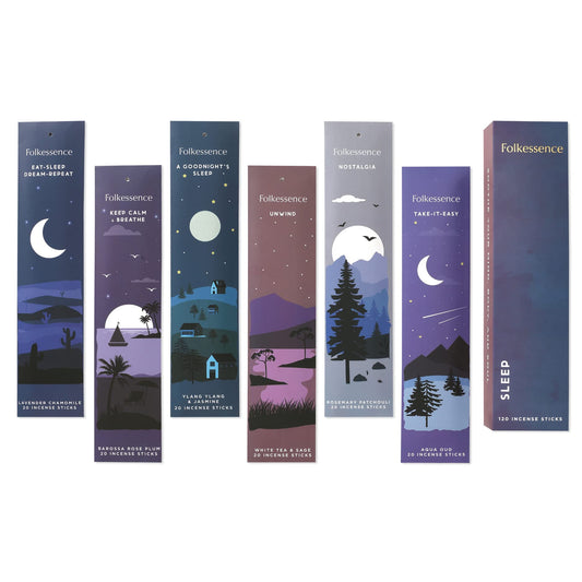 Folkulture Incense Sticks - Set of 6 Insenses (120 Sticks) - Rosemary, Pathcouli, Jasmine, Aqua Oud, Lavender, Sage Incense Sticks Variety Pack - Farmhouse Gift Set, Natural and Non Toxic (Sleep) Sleep Pack of 6 (120 Sticks)