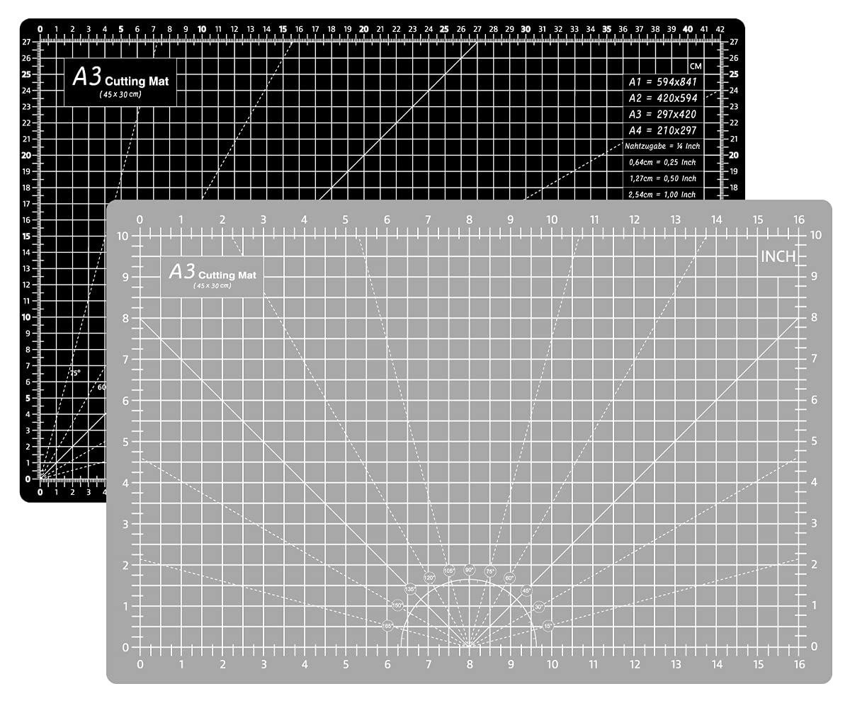 Headley Tools 12 x 18 Inch Thickened Self Healing Cutting Mat, A3 Rotary Cutting Sewing Mat for Crafts, Double Sided 5-Ply Cutting Board for Fabric Leather Modeling Hobby Project, Black/Grey A3: 30×45 cm