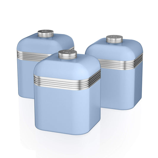 Swan SWKA1020BLN Retro Kitchen Storage Canisters, Set of 3, Iron, 1 Litre, Blue