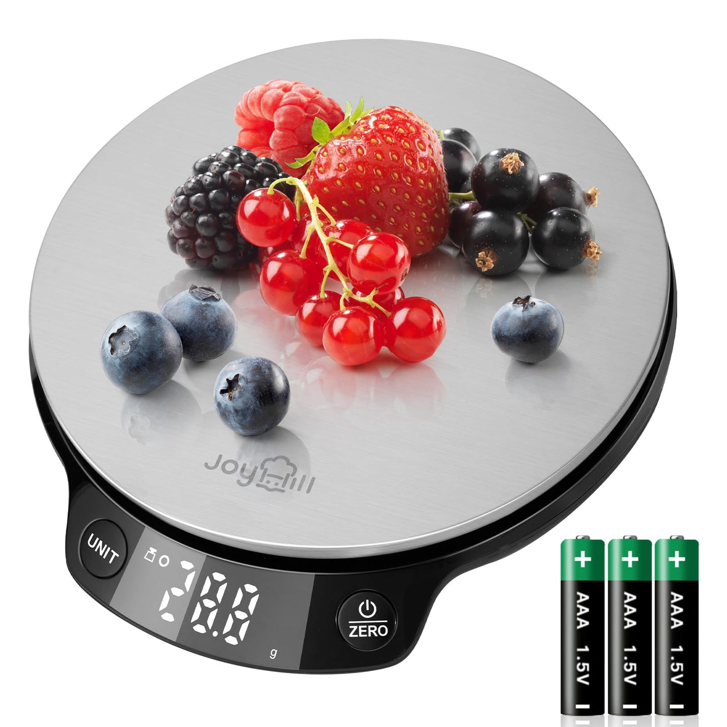 JOYHILL Food Scale, 5kg/0.1g Digital Kitchen Scale for Food Ounces and Grams Baking & Cooking, Premium Stainless Steel Food Weight Scale with LED Display, Ultra Accurate, Batteries Included Silver