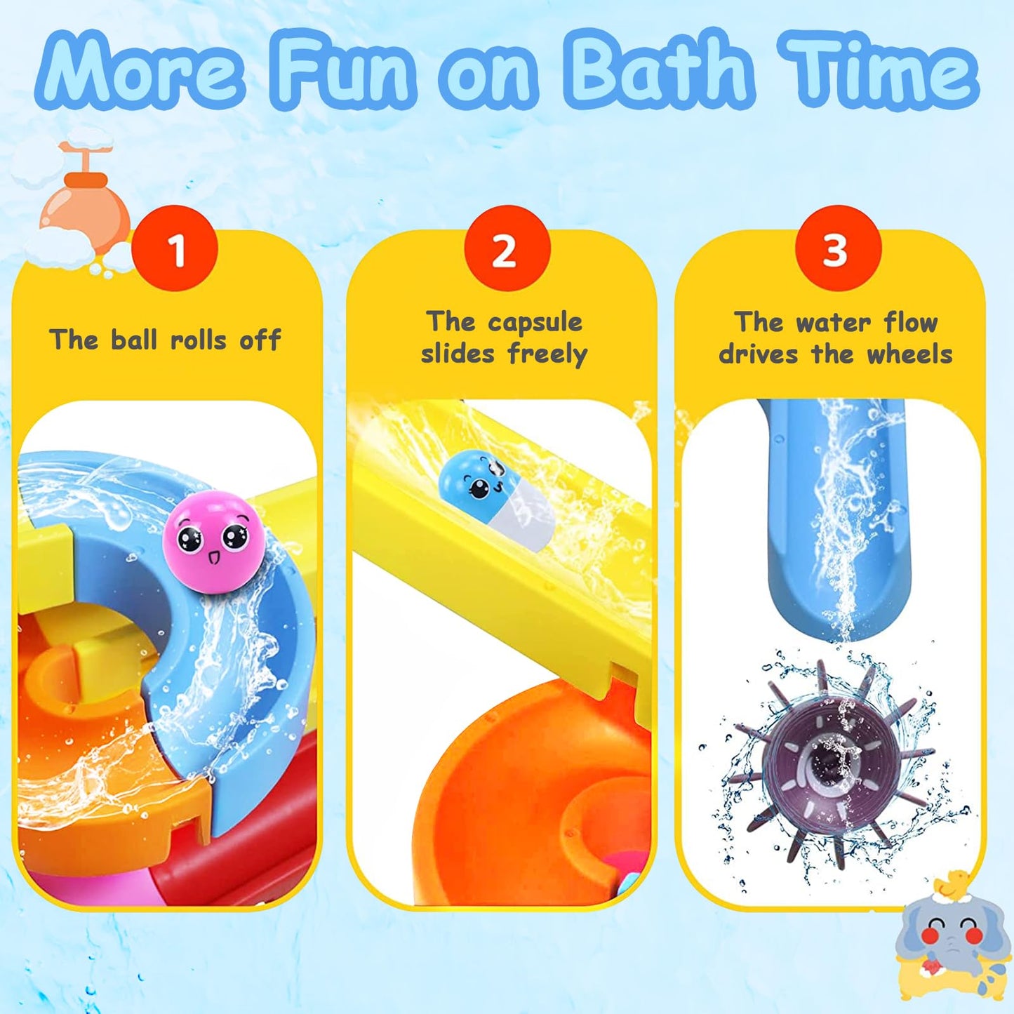 Nuheby Bath Toys Bath Track Game Shower Water Toys Watermill Slide Bath Toy Toddler Bath Time Multicoloured Diy Sucking Orbit with Suction Cups Kids Bathtub Toys for 3 4 5 Year Old Boys Girls