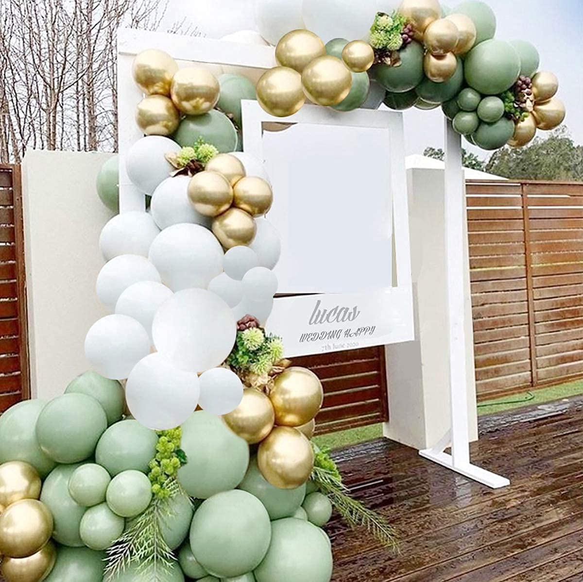 Olive Green Balloon Arch Kit, Sage Green Balloons Garland Kit, Green White Gold Confetti Balloons Kit for Boy Girl Birthday Party Balloons, Baby Shower Decorations, Jungle Safari Party Decoration A Sage Green