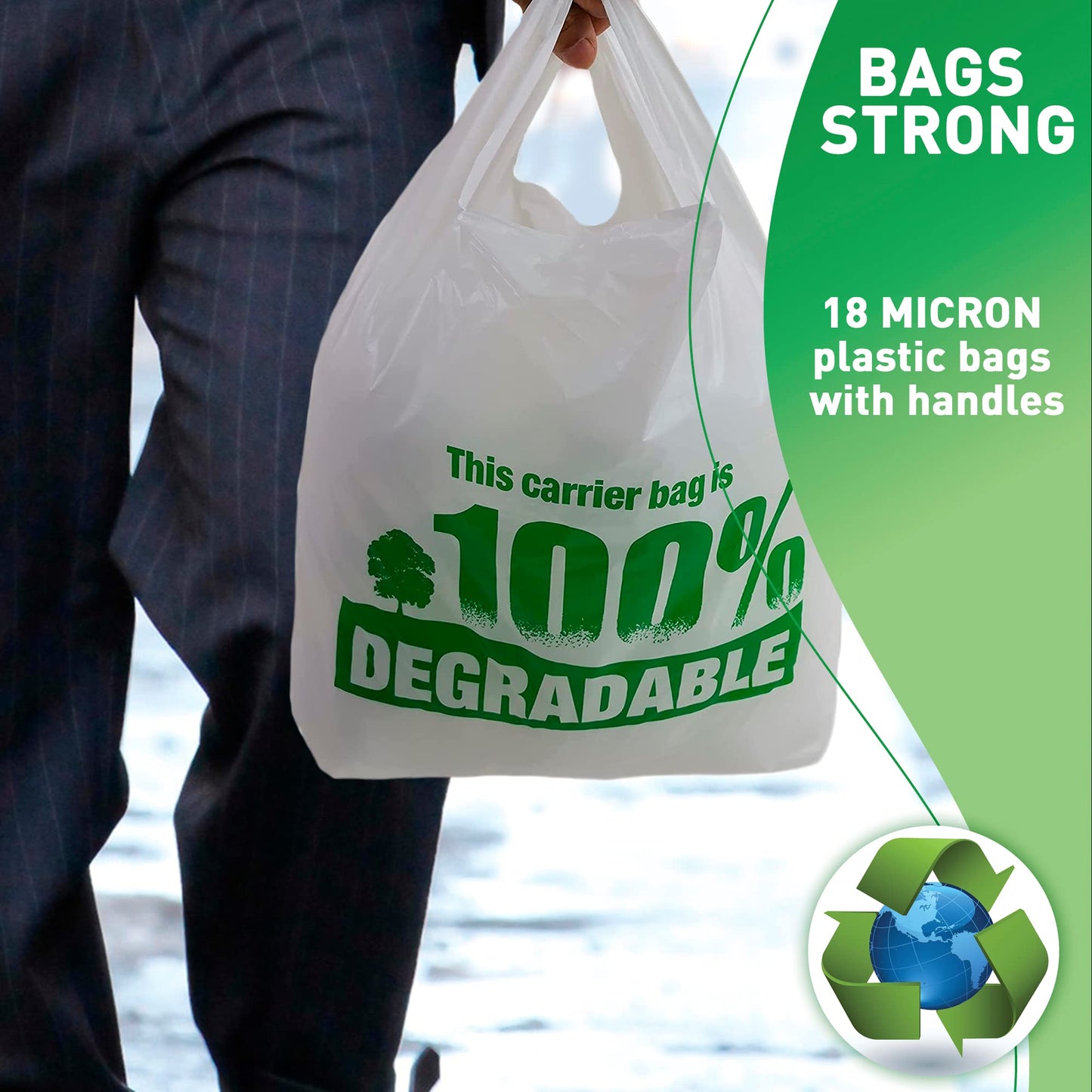 Sabco - White Vest Carrier Bags 100% Degradable - Jumbo 13 x 19 x 23" - Eco Friendly Plastic Bags - Sabco (500) 500