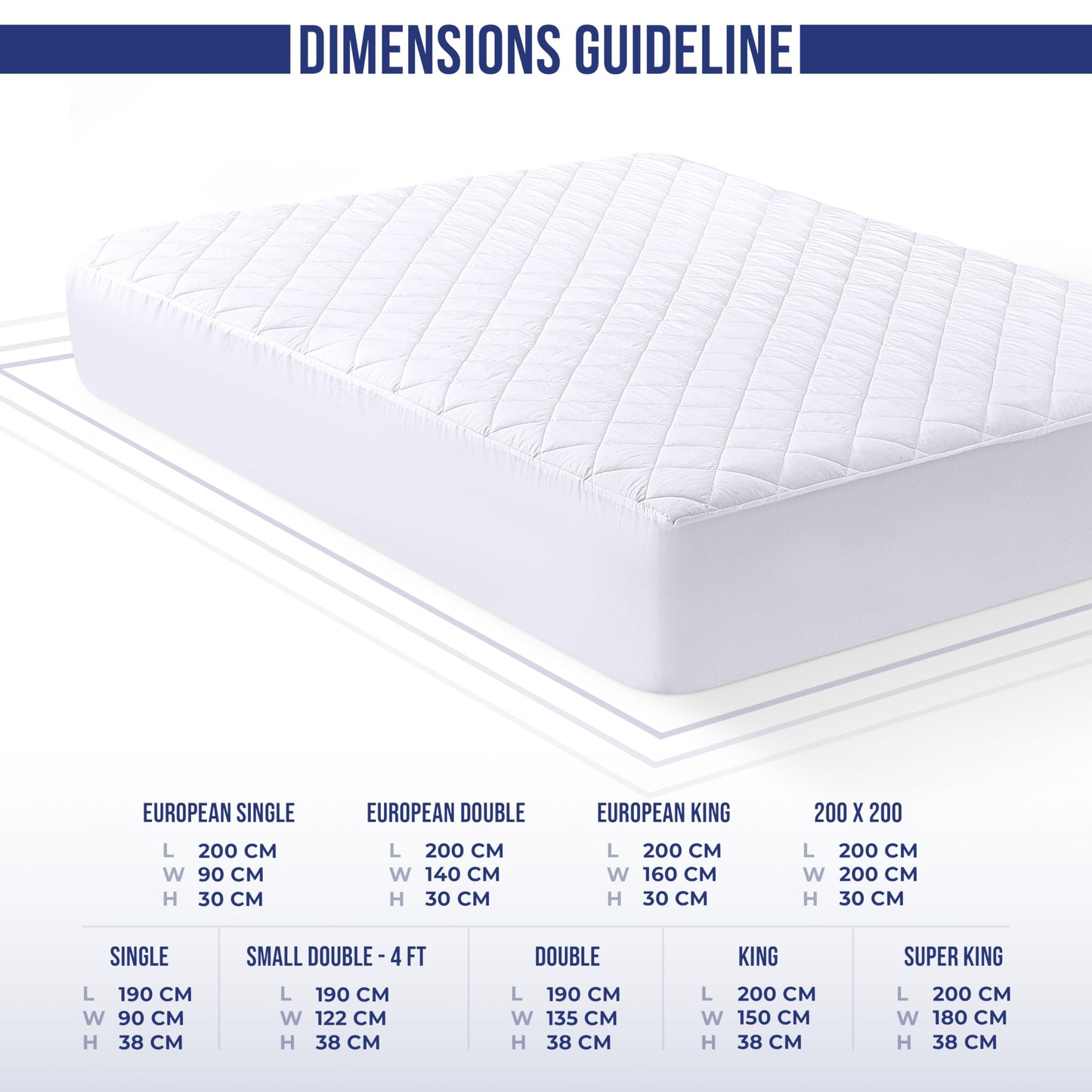 Utopia Bedding Quilted Fitted Mattress Pad King 150x200 cm, Extra Deep Mattress Cover, Mattress Topper, Mattress Protector Stretches up to 38 CM (White) White King - 150x200+38 cm