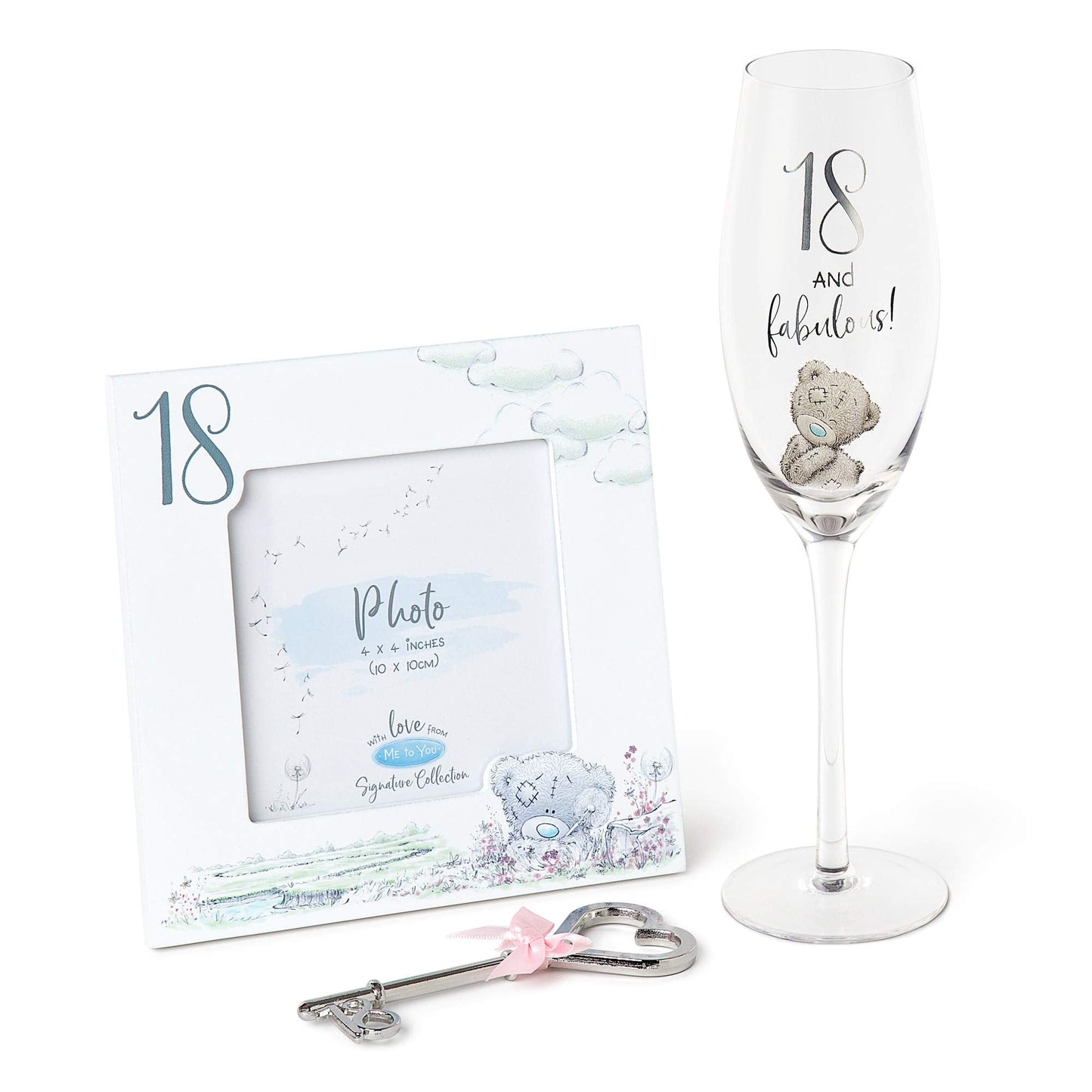 Me to You Tatty Teddy 18th Birthday Gift Set with Champagne Flute, Photo Frame and Keepsake Key - Official Collection Single