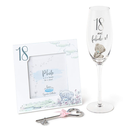 Me to You Tatty Teddy 18th Birthday Gift Set with Champagne Flute, Photo Frame and Keepsake Key - Official Collection Single