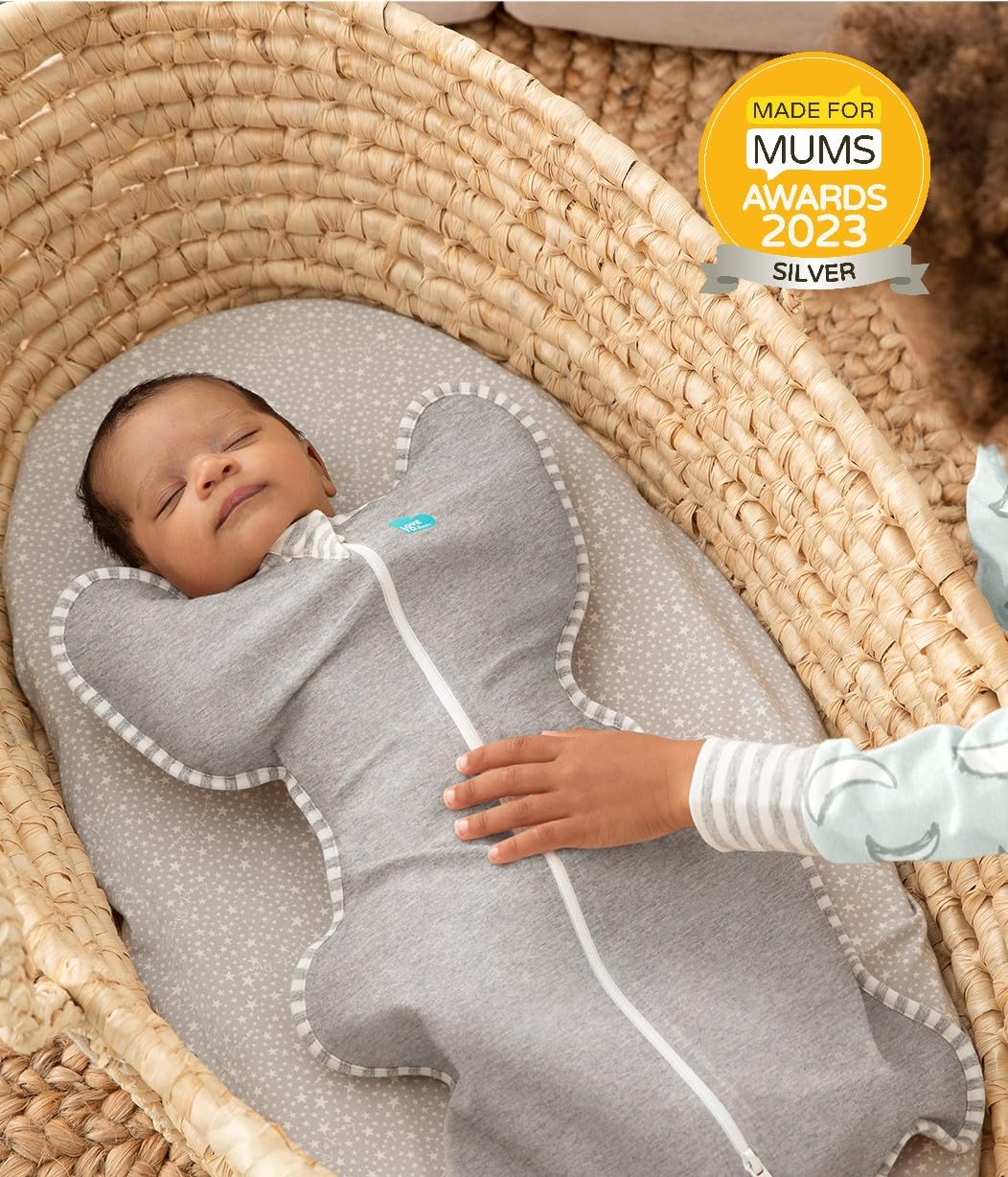 Love To Dream Swaddle Up Original, Small (3.5-6kg), Ideal Fabric for Moderate Temperatures (20-27°C), Arms Up Position, Hip-Healthy, Twin Zipper for Easy Nappy changes, Grey