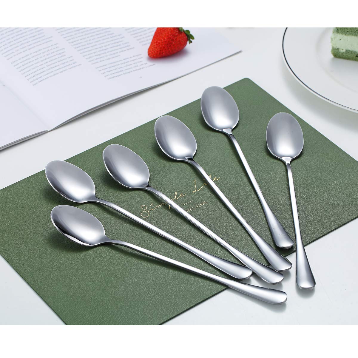 Iced Teaspoons, Kyraton Stainless Steel 19 cm Long Handle Mixing tirring Bar Spoons, Ice Cream Spoons, Cocktail Spoons, Latte Spoons Pack of 6 1. 6 Pieces Silver