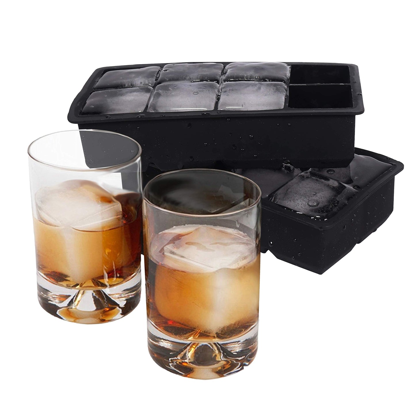 Ticent & Co Ice Cube Trays - Large 2 inch Square Silicone Ice Cube Mould for Whiskey Cocktails, Pack of 2 (Black) Black